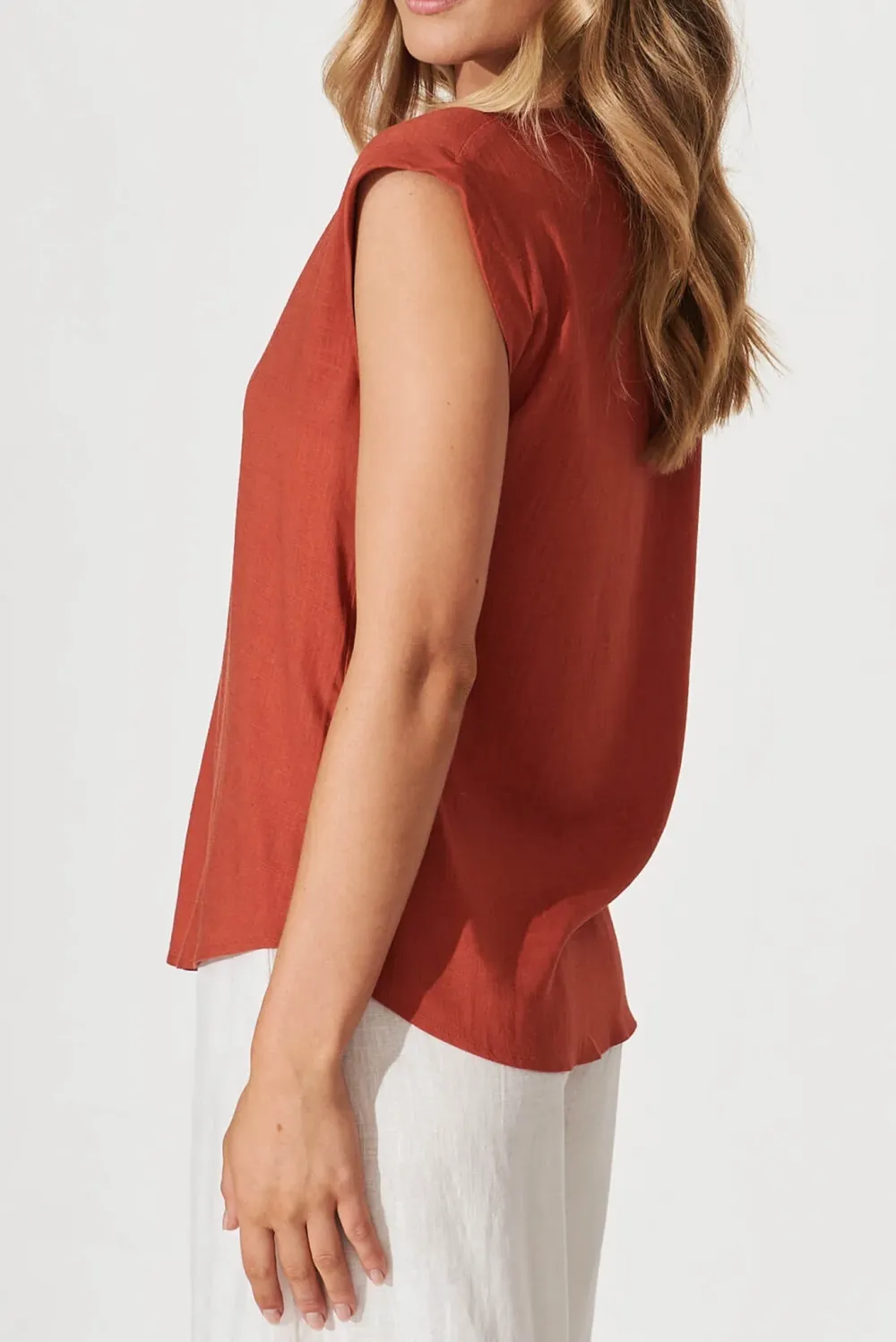 Rust Colored V Neck Short Sleeve Top