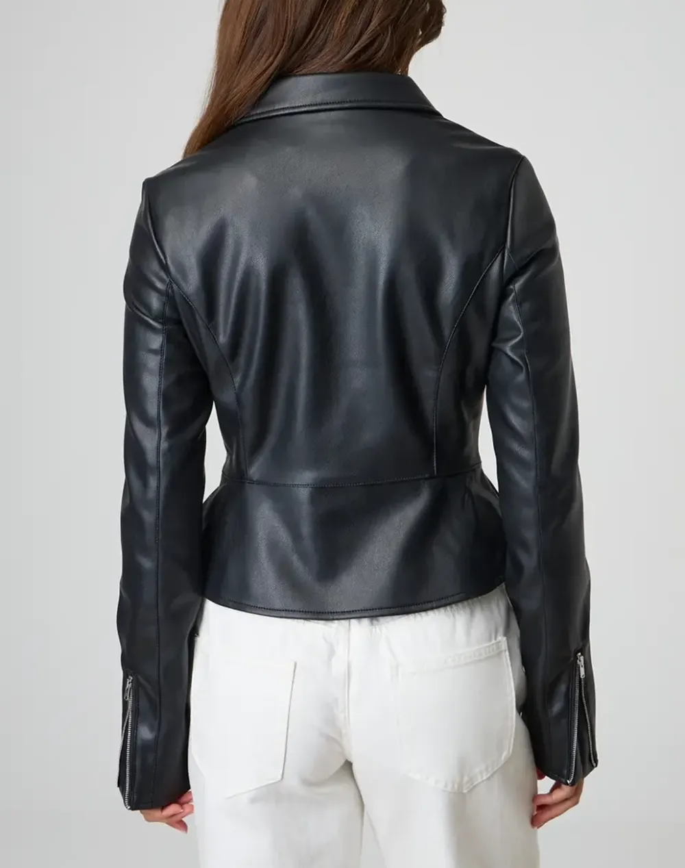 Faux Leather Fitted Peplum Jacket