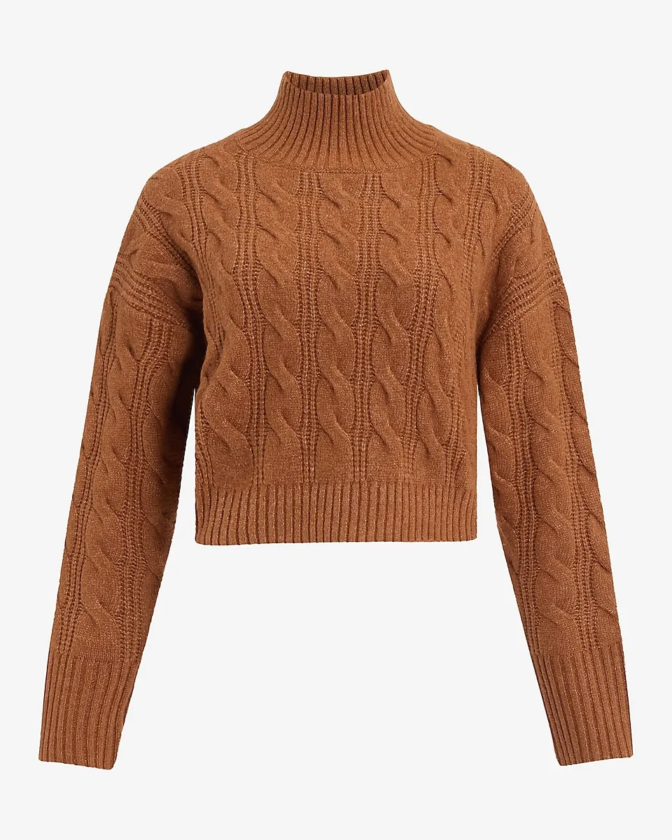 Cable Knit Mock Neck Cropped Sweater