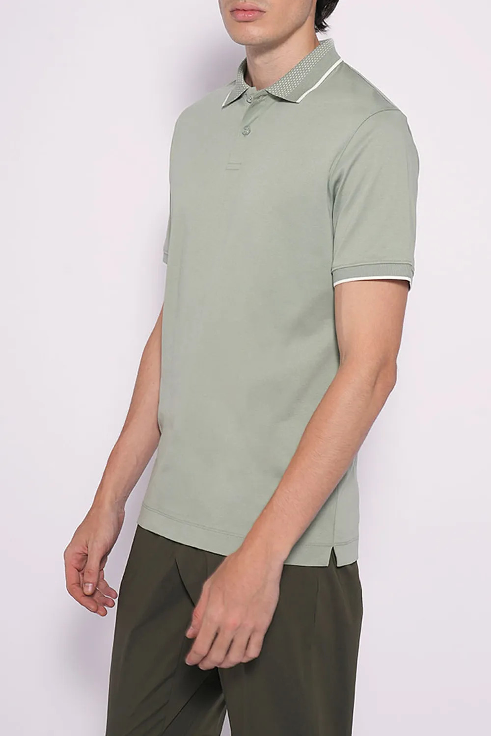 Green Logo Text Print Cotton Polo