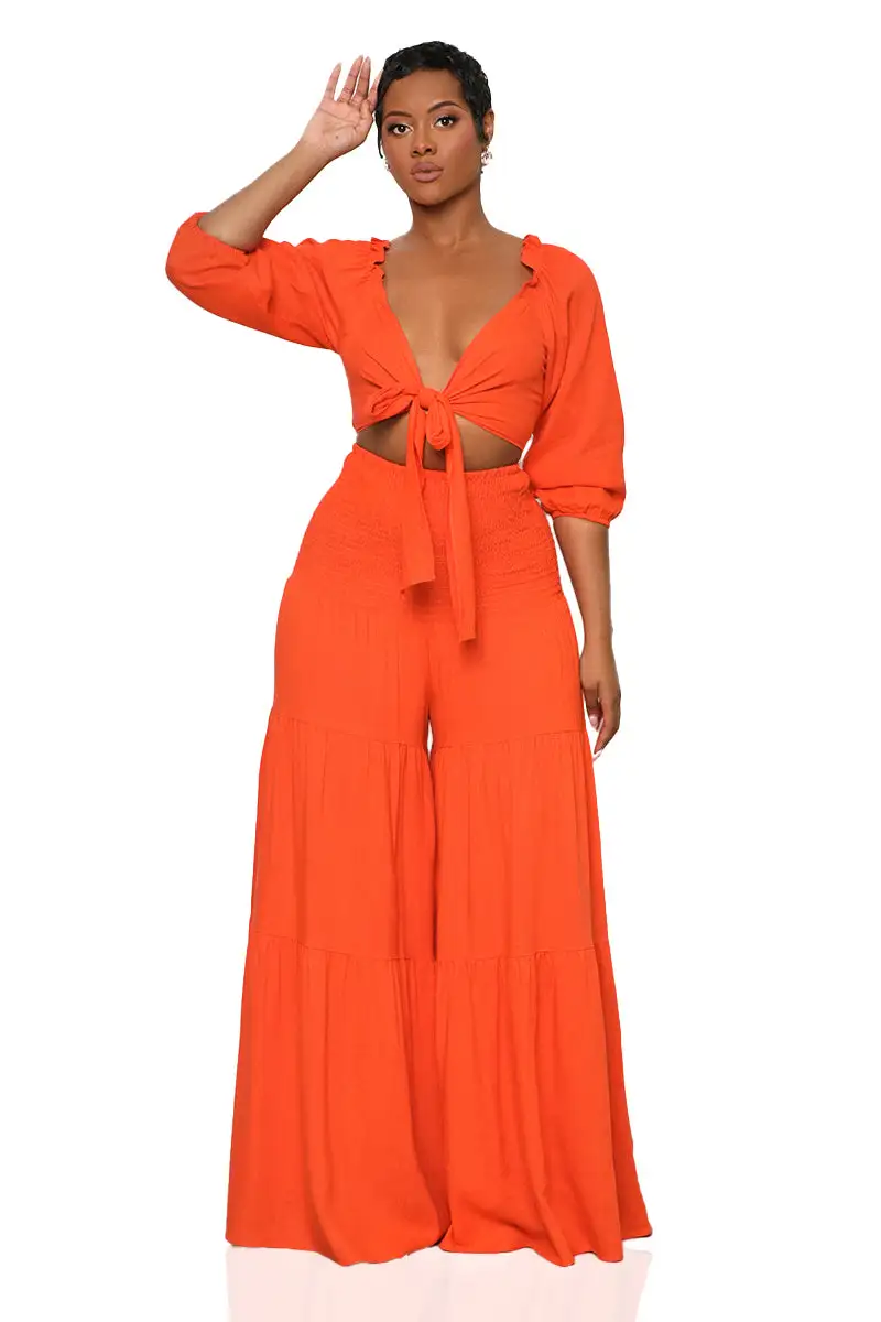 Color Splash Wide Leg Pants Set (Orange)