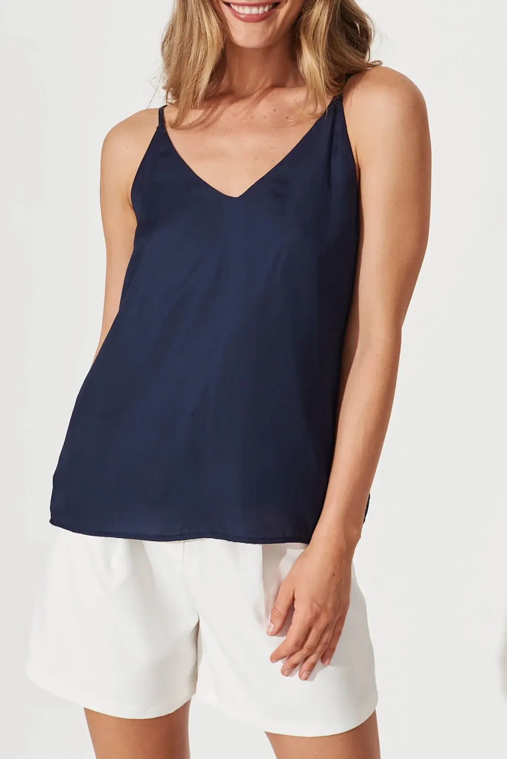 Navy Satin Cami Top