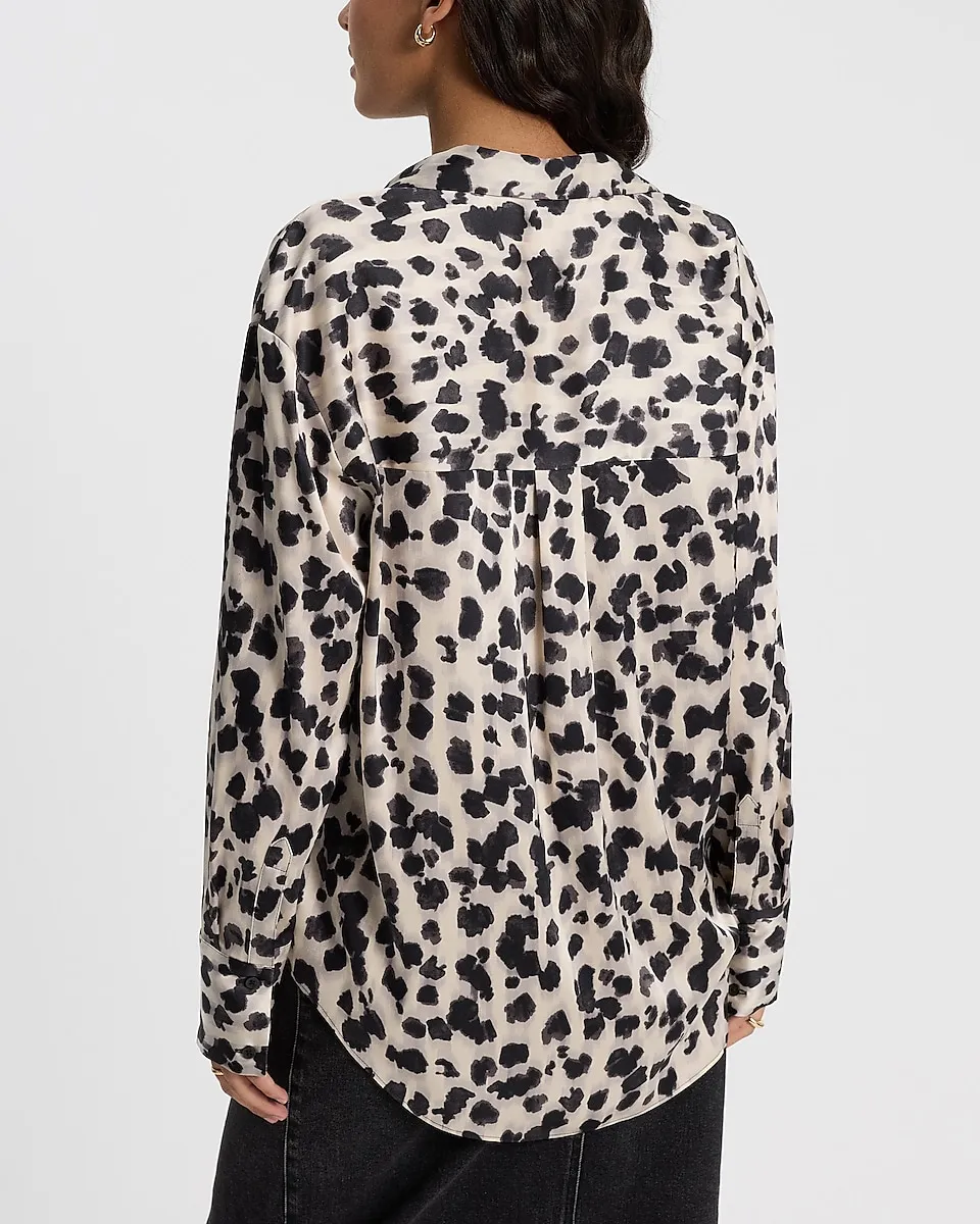 Satin Blurred Leopard Print Boyfriend Portofino Shirt