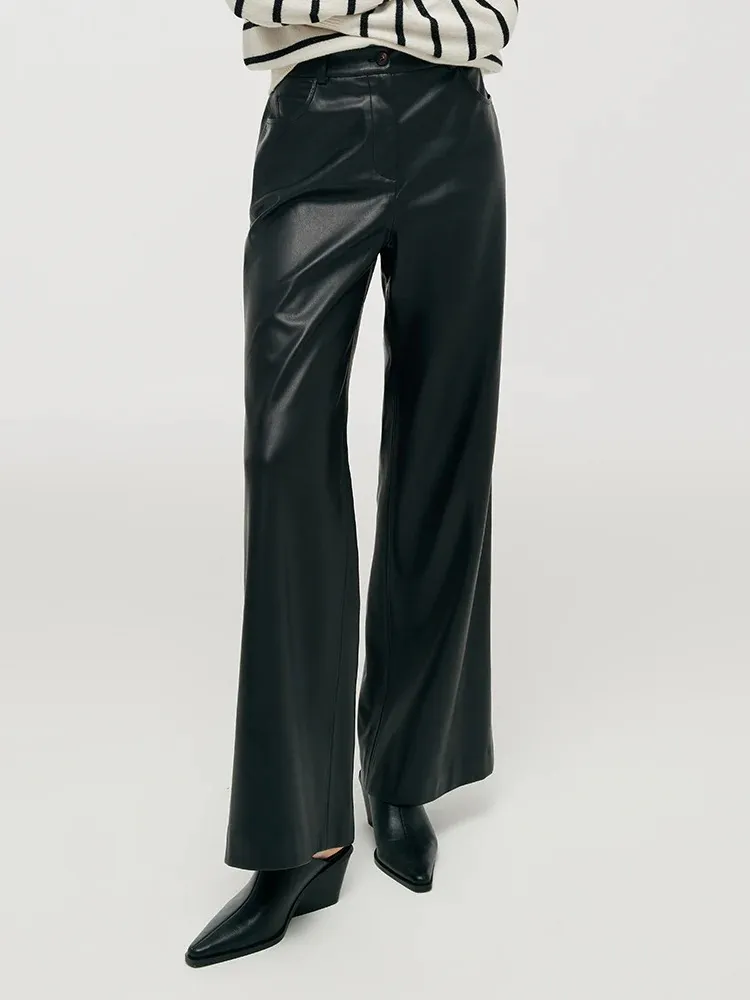 PU Leather Full Length Women Pants