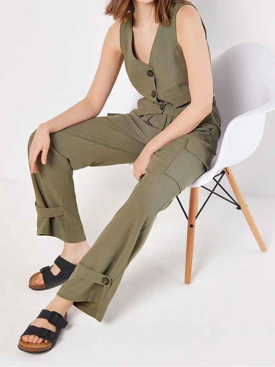 Textured Pinstripe Cargo Trousers