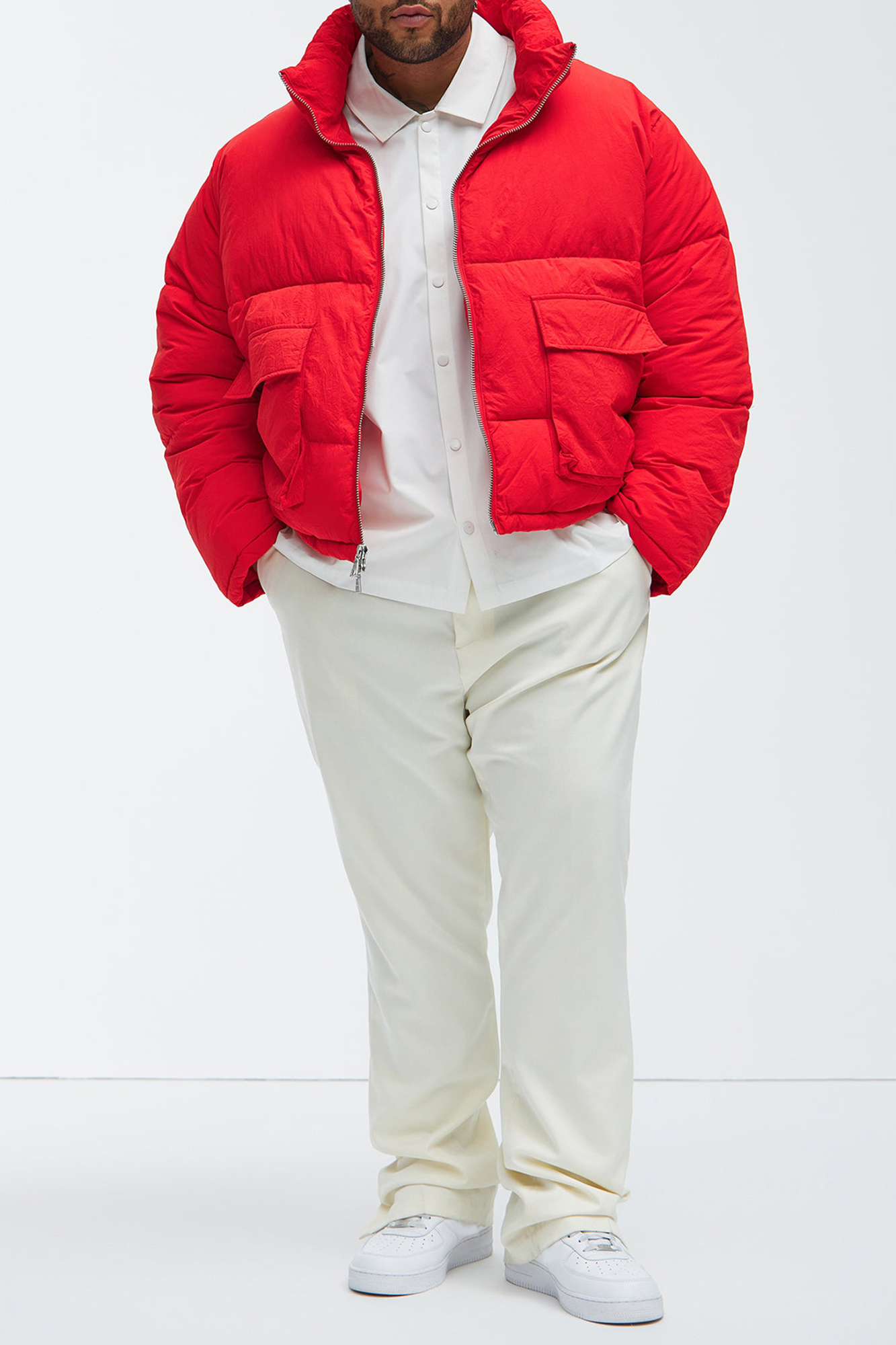 Palermo Crinkled Nylon Cropped Puffer - Red