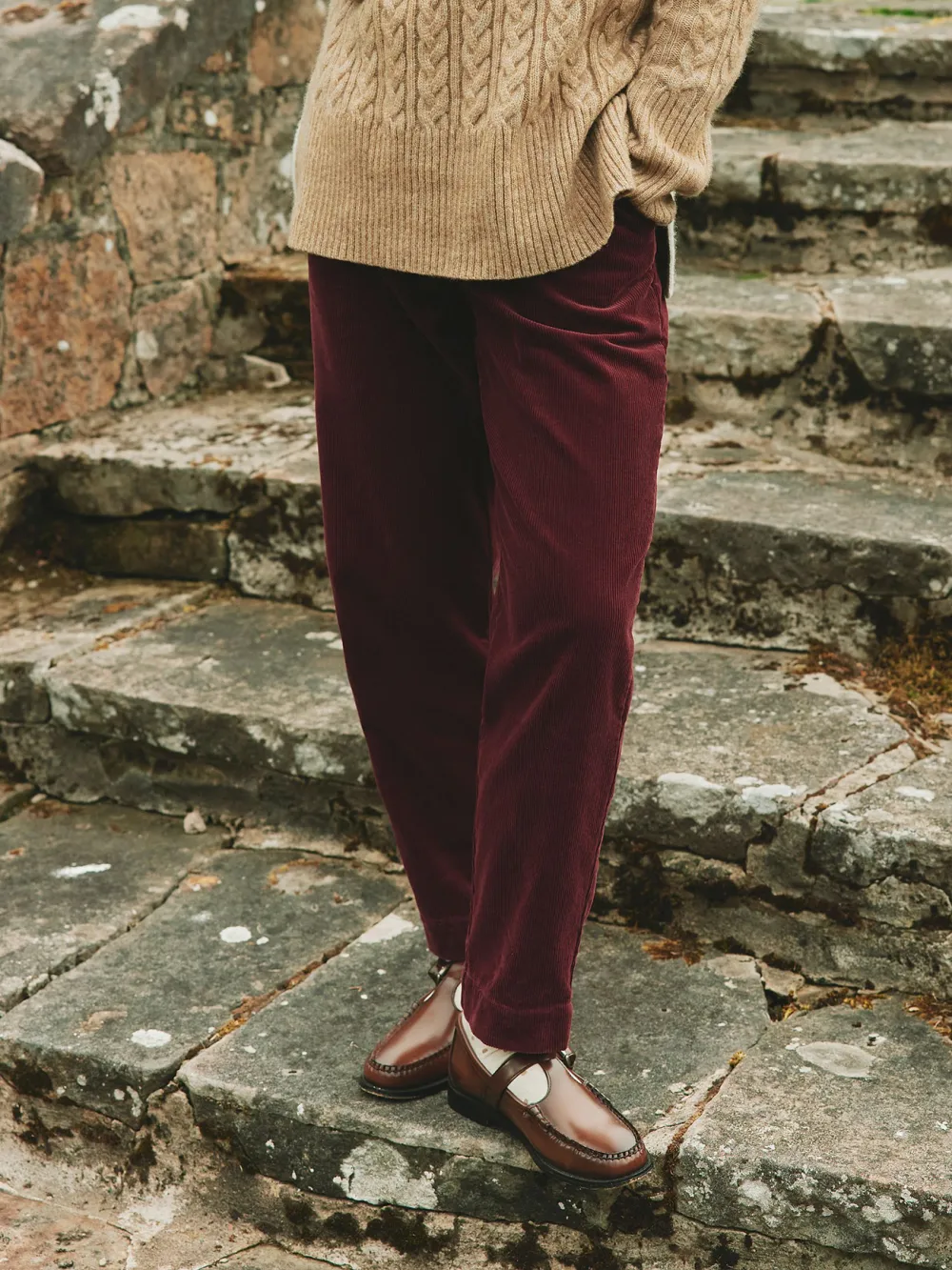 Cotton Calla Burgundy Corduroy Tapered Trousers