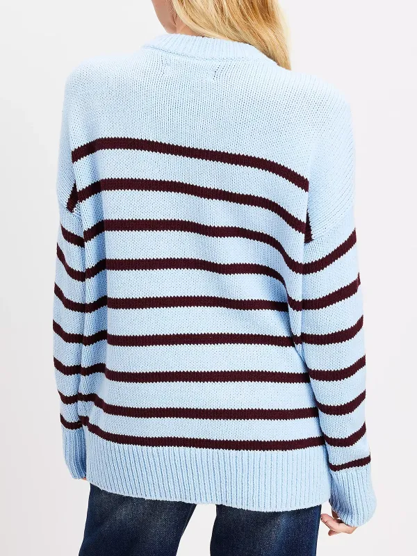 Striped Rib Trim Tunic Sweater