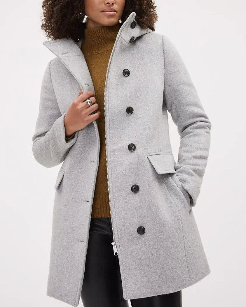 Classic Wool Coat With Hooded High Neckline