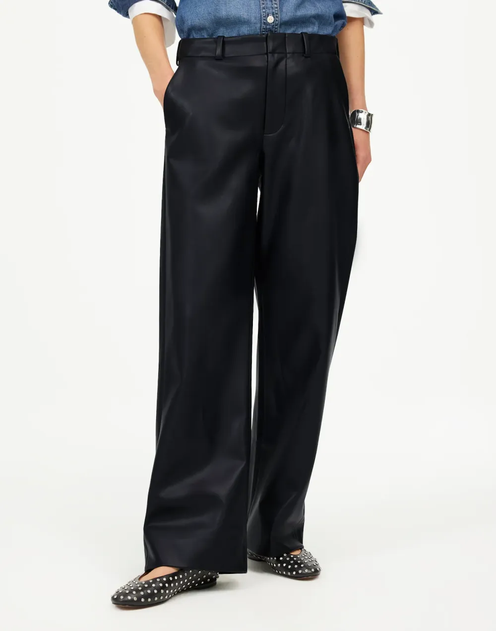 Low-Slung Baggy Pants in Faux Leather