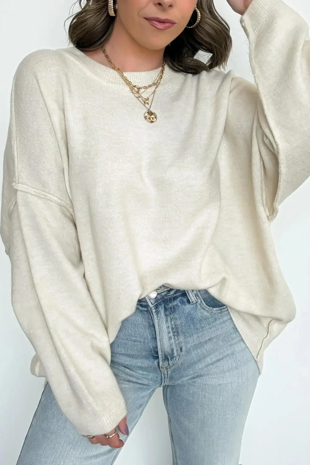 Cozy Midnights Oversized Round Neck Sweater