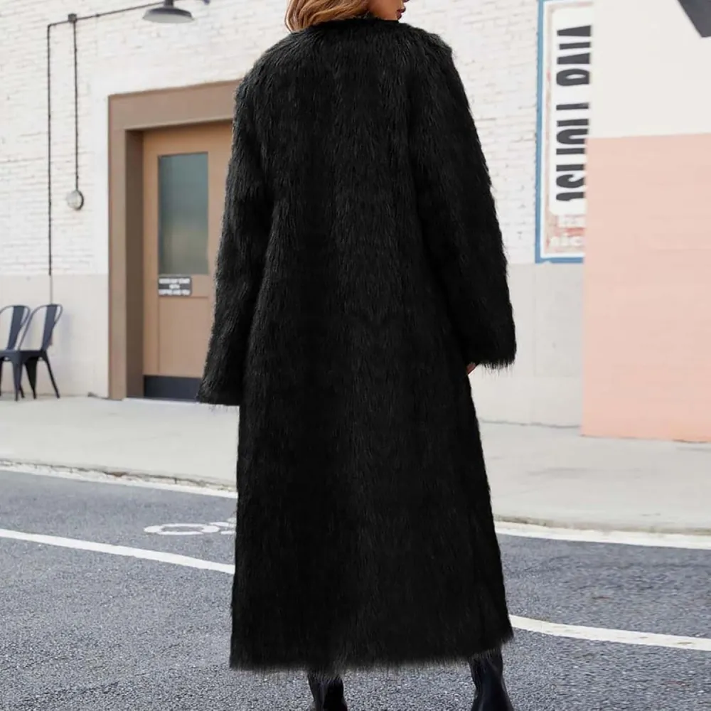 Mzkdieey Womens Faux Fur Warm Winter Coat Luxury Fluffy Parka Jacket Casual Open Front Cardigan Long Coat Outwear Overcoat