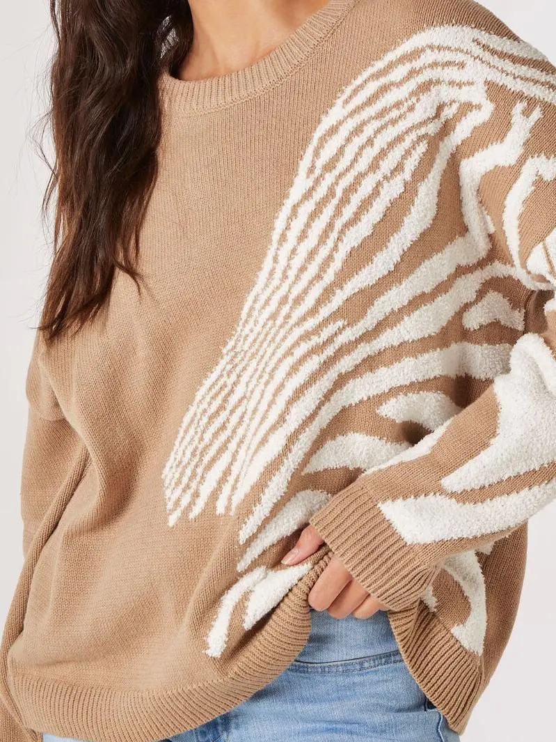 Fuzzy Zebra Stripe Oversized Jumper