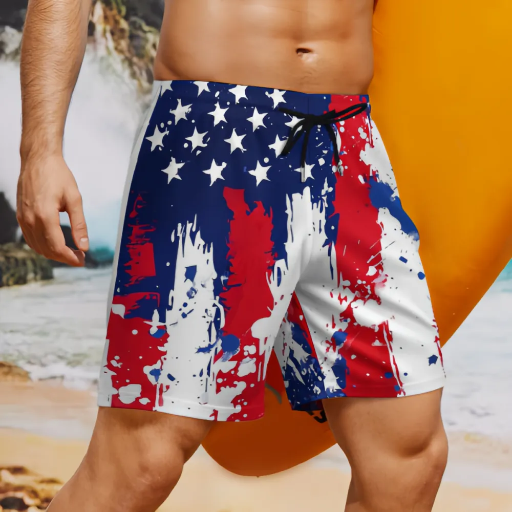 American Flag Splash Art Sports Board Shorts