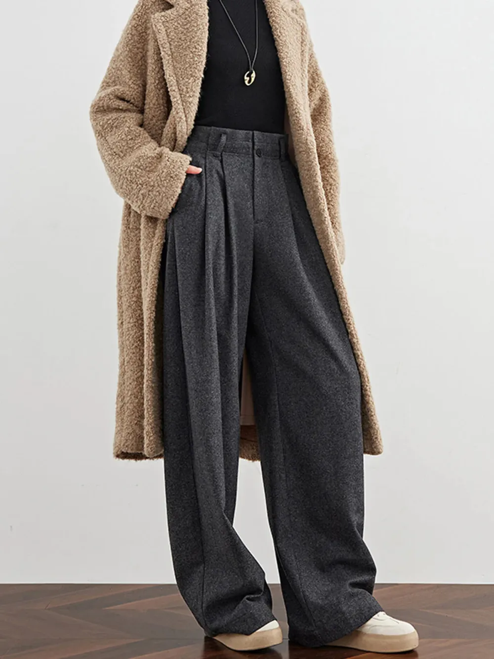 Plain High Waist Wide Leg Pants