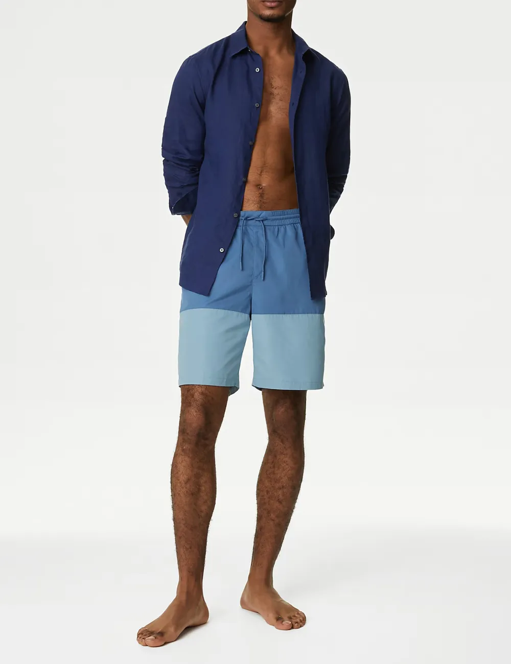 Dark blue and light blue colorblock shorts