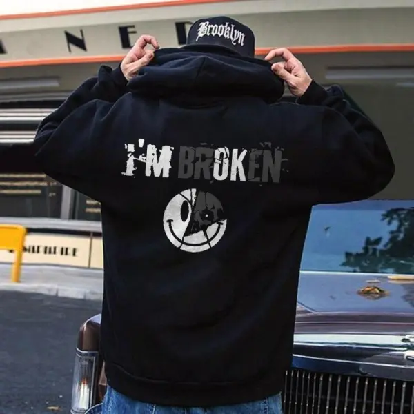 I'm Broken Letter Skull Print Casual Hoodie