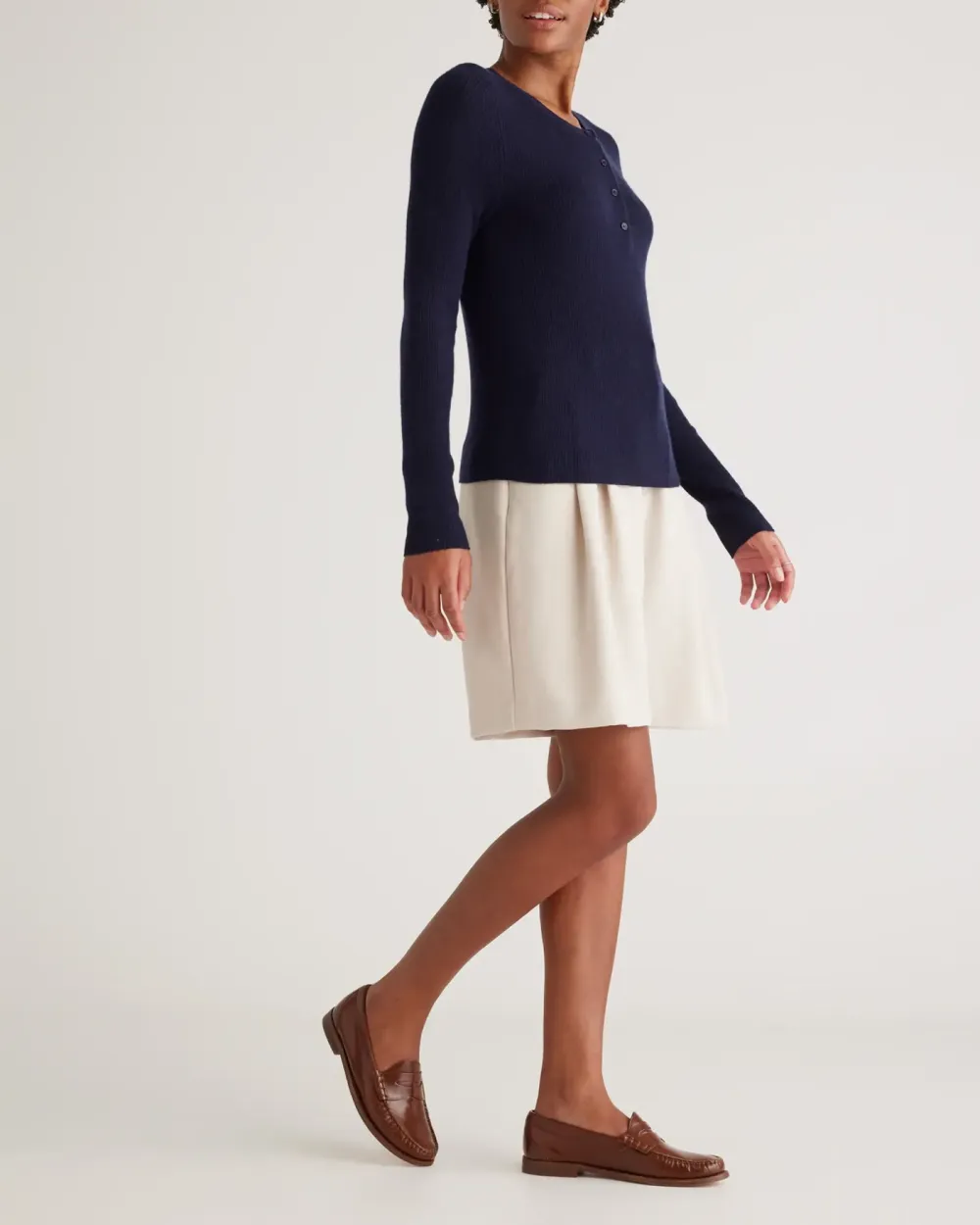 Featherweight Cashmere Ribbed Henley Sweater