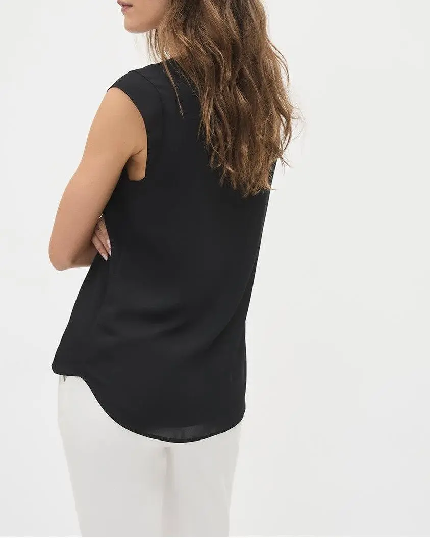 Basic Silky Crepe Cap Sleeve Blouse