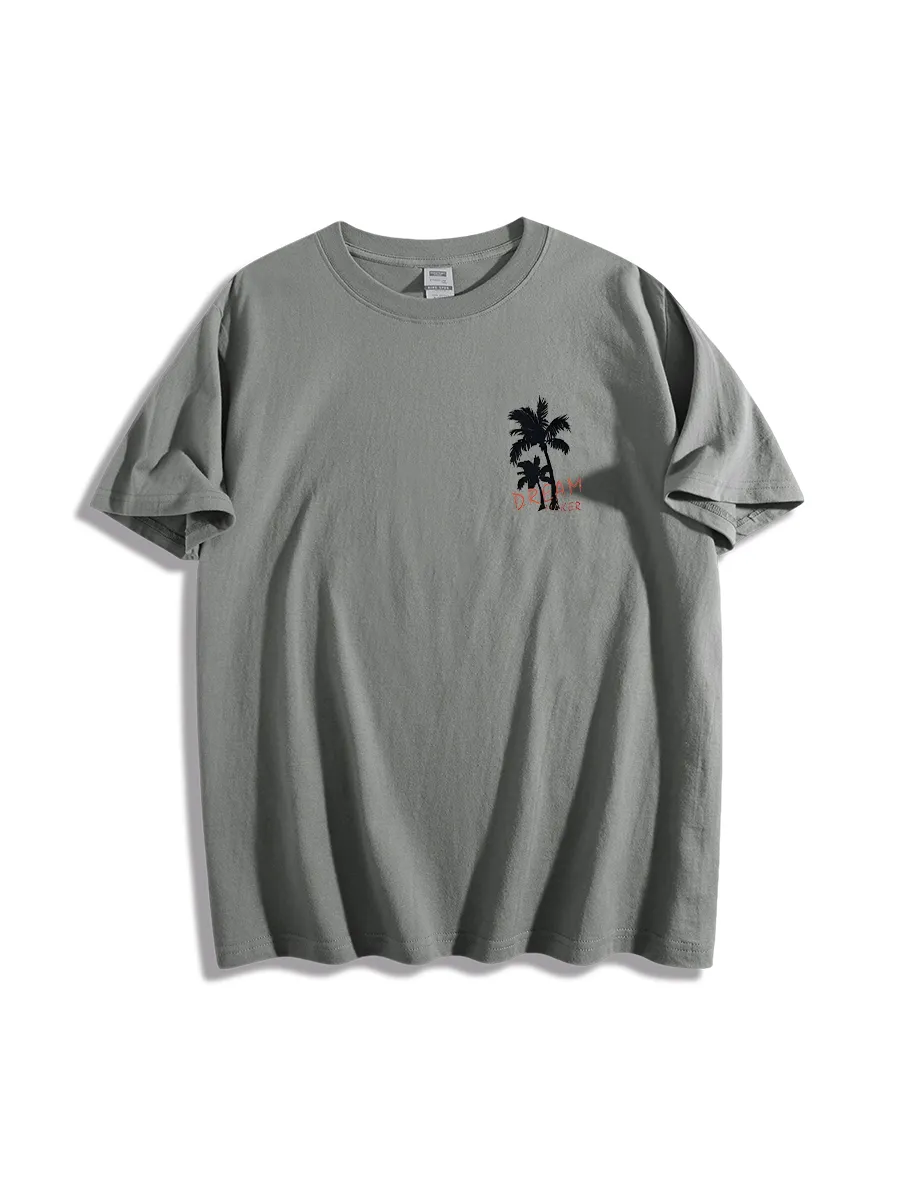 Men'S Letter Palm Tree Car Graphic Printed Crew Neck Short Sleeves T-Shirt