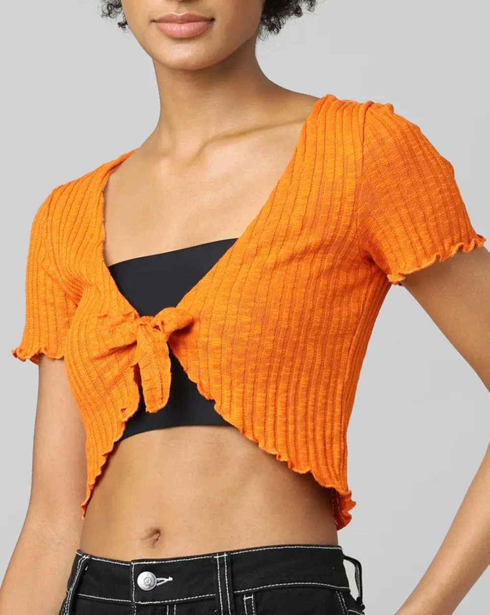 Orange Cropped Tie-Up Top