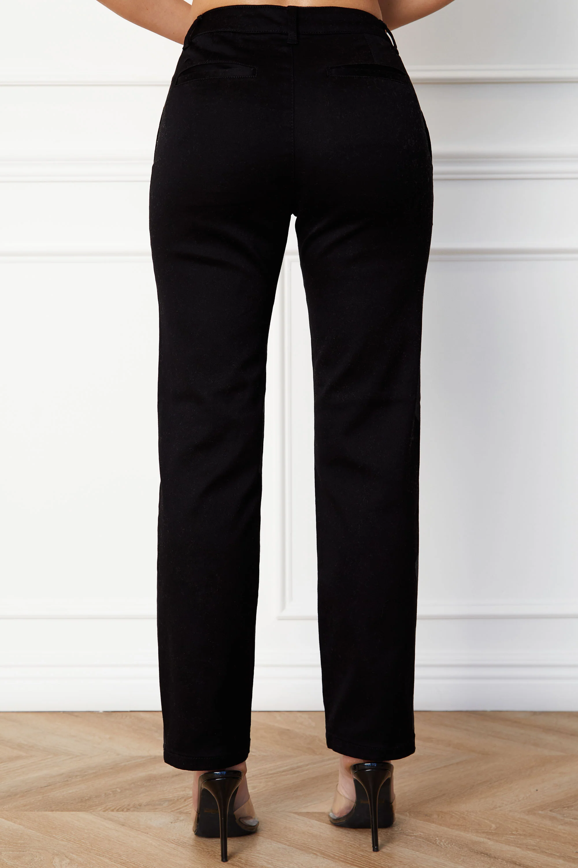 Straight Twill Slim Fit Trousers Black