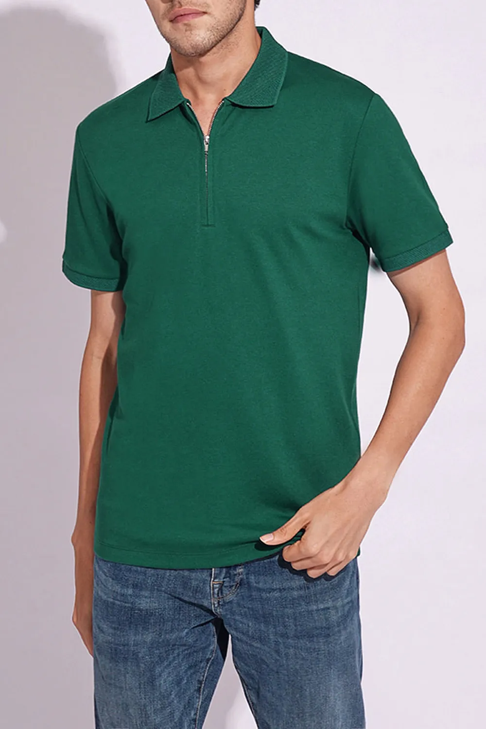 Brown Organic Cotton Zipped Polo