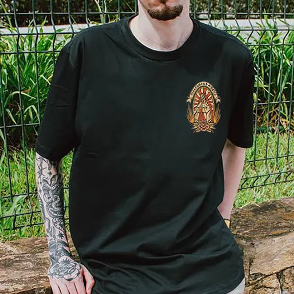 Here Comes A Miracle Skull Floral Print T-shirt