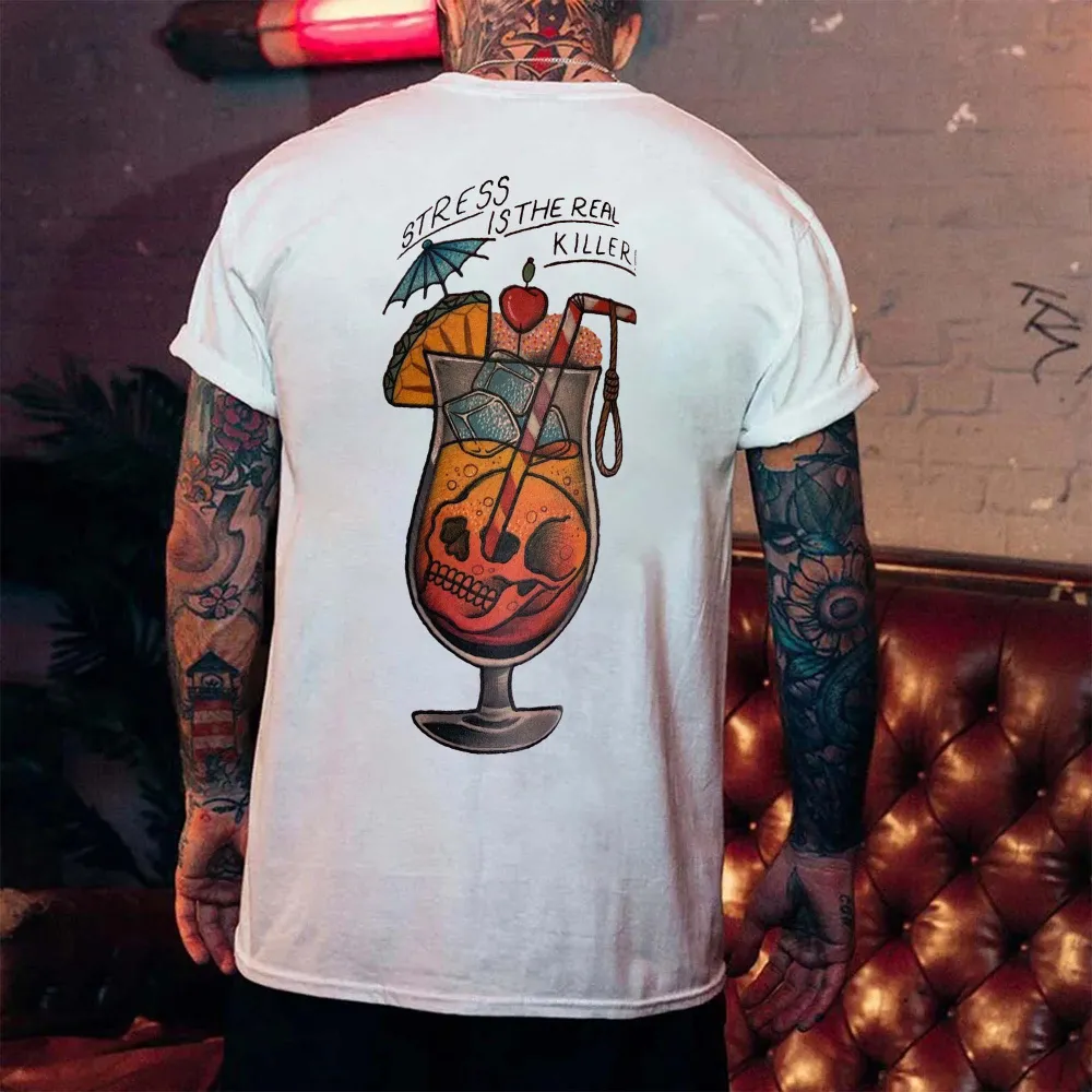 Stress Is The Real Killer! Skull Printed Men's T-shirt