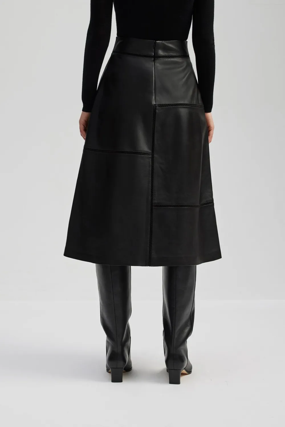 Leather Paneled Midi Skirt
