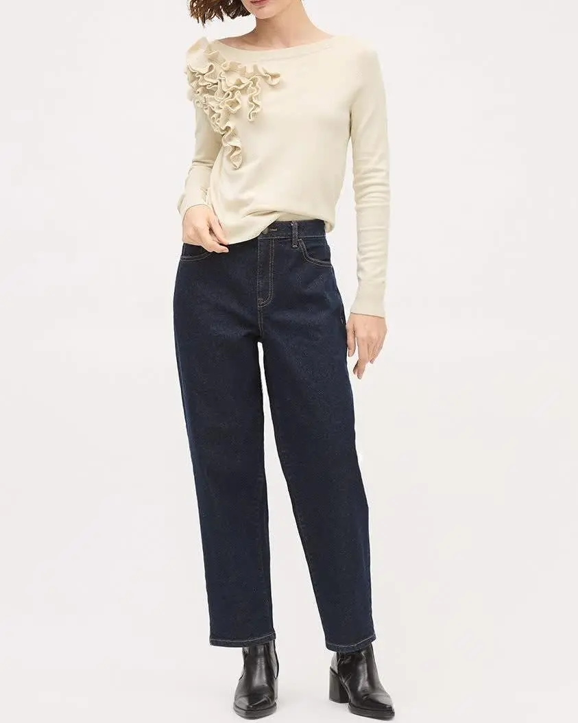 Long-Sleeve Boat-Neck Pullover with Frills