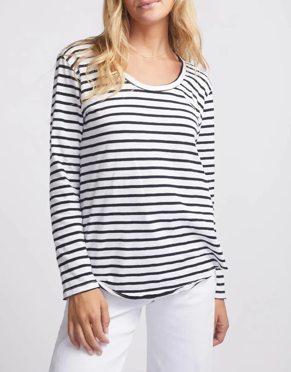 Original Round Neck Long Sleeve T-Shirt - Black/White Stripe