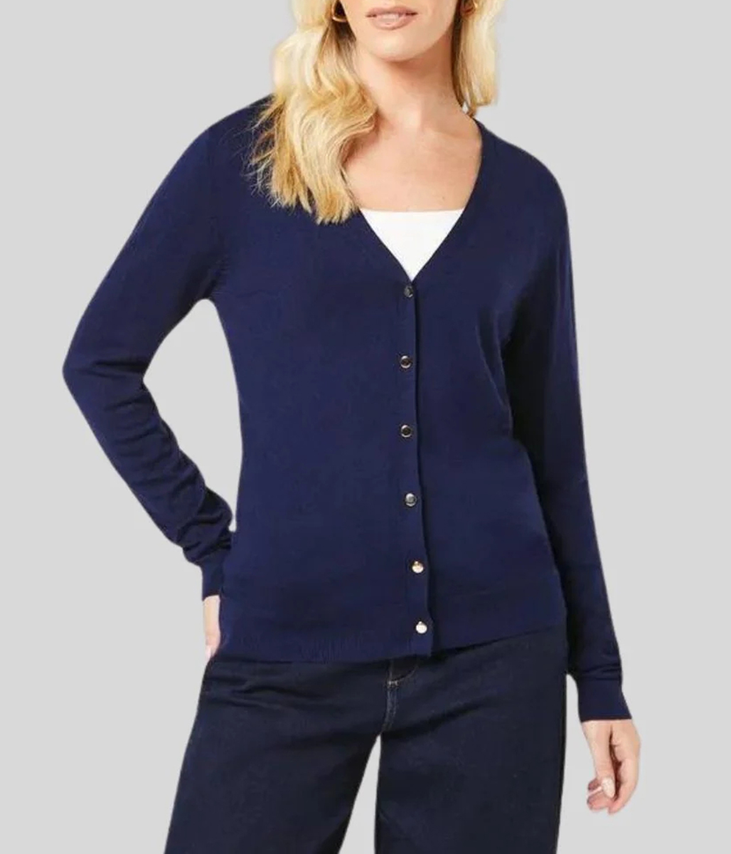 Navy V Neck Button Cardigan