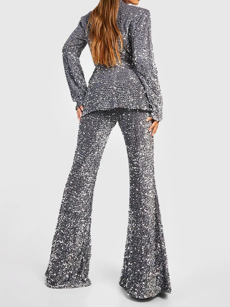 VELVET SEQUIN FIT & FLARE PANTS