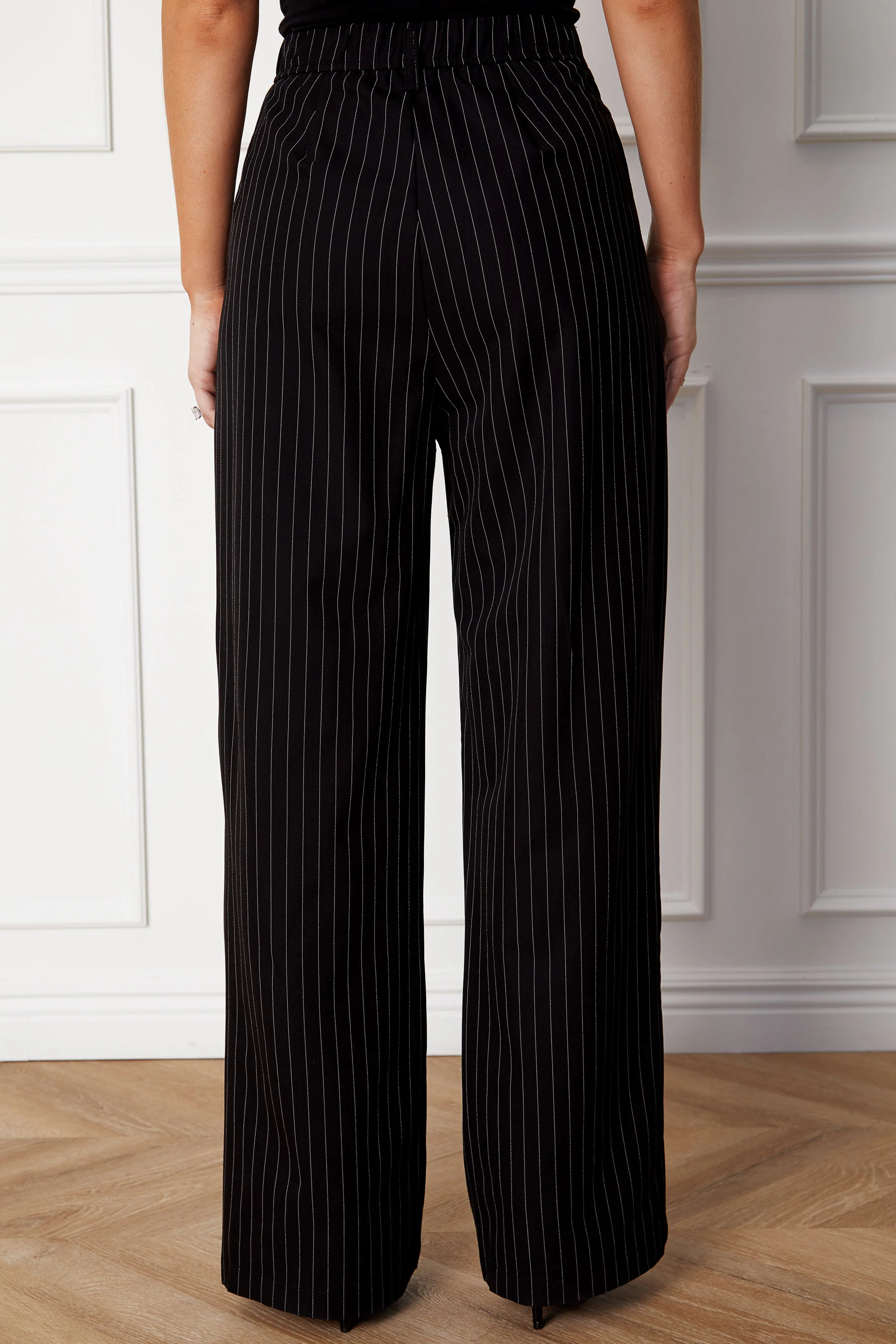 Black Pinstripe Relaxed Straight Leg Pants