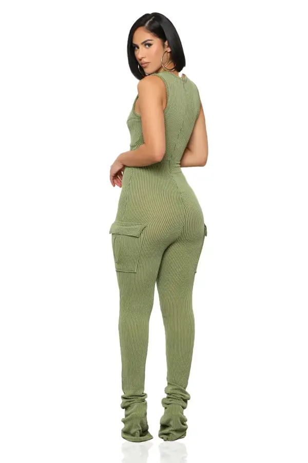 On The Go Ribbed Jumpsuit (Olive)- FINAL SALE