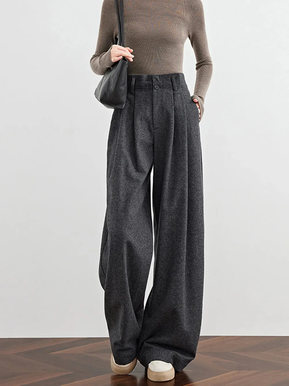 Plain High Waist Wide Leg Pants