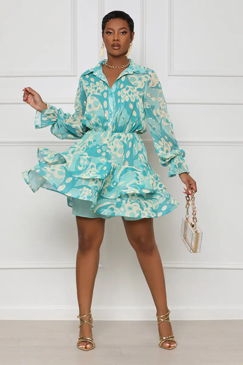 In Bloom Peplum Mini Dress (Green Multi)- FINAL SALE