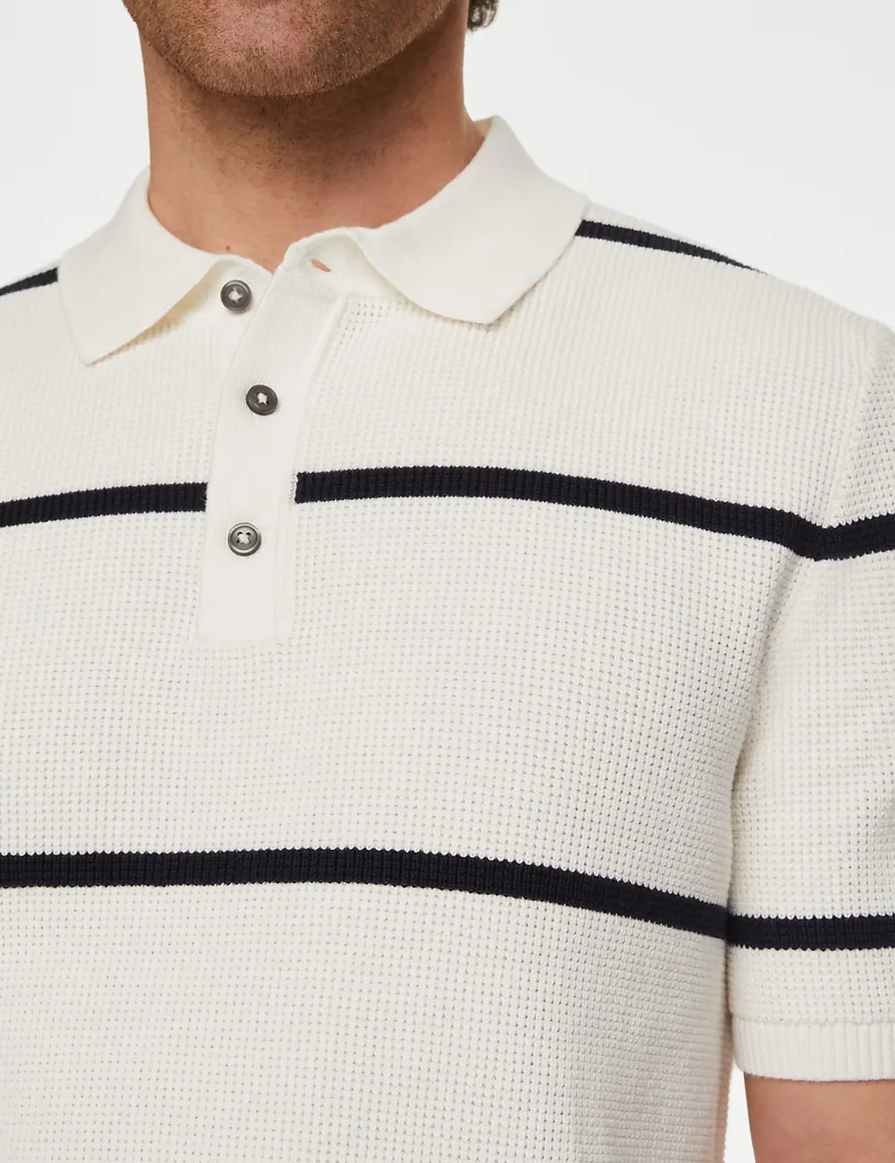 Cotton Rich Striped Knitted Polo Shirt