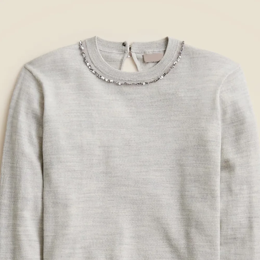 embellished fitted crewneck sweater in merino wool