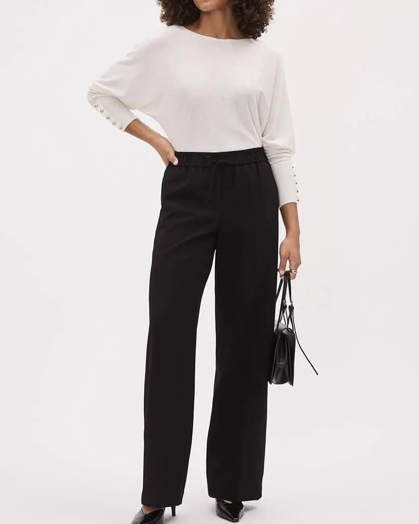 Pull-On Mid-Rise Wide-Leg Pant