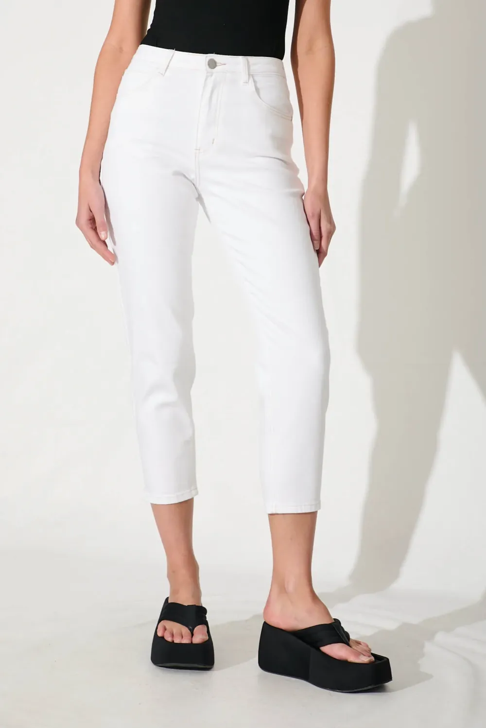 White High Waisted Cropped Jeans
