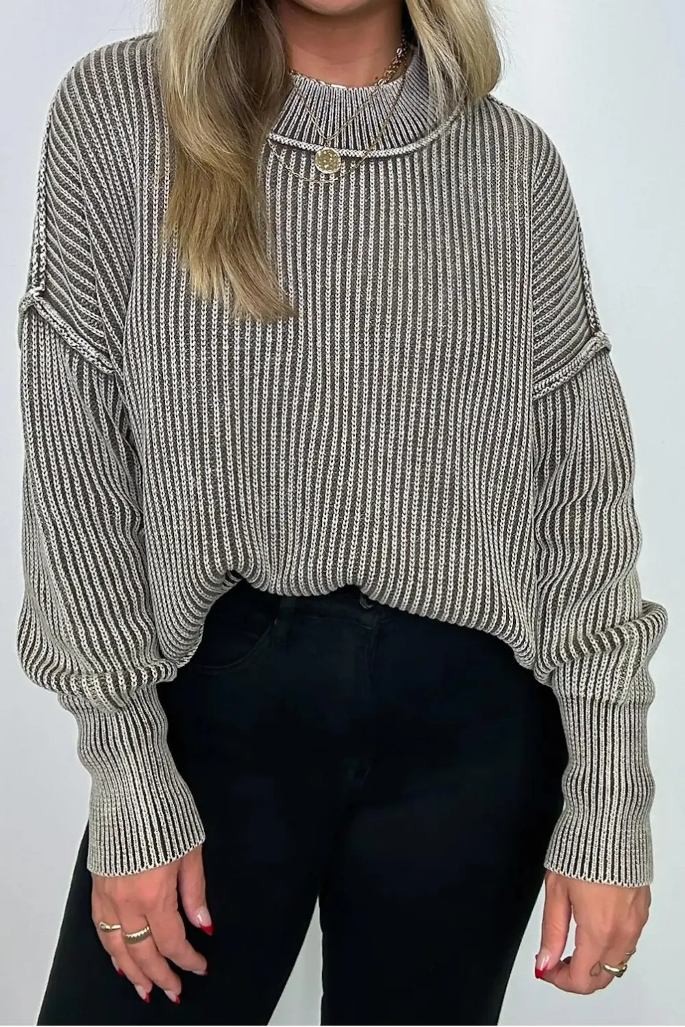 Washed Side Slit Knit Sweater