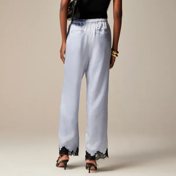 Stratus lace-trim pant in textured satin