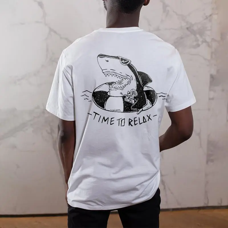 Time To Relax Printed Shark T-shirt
