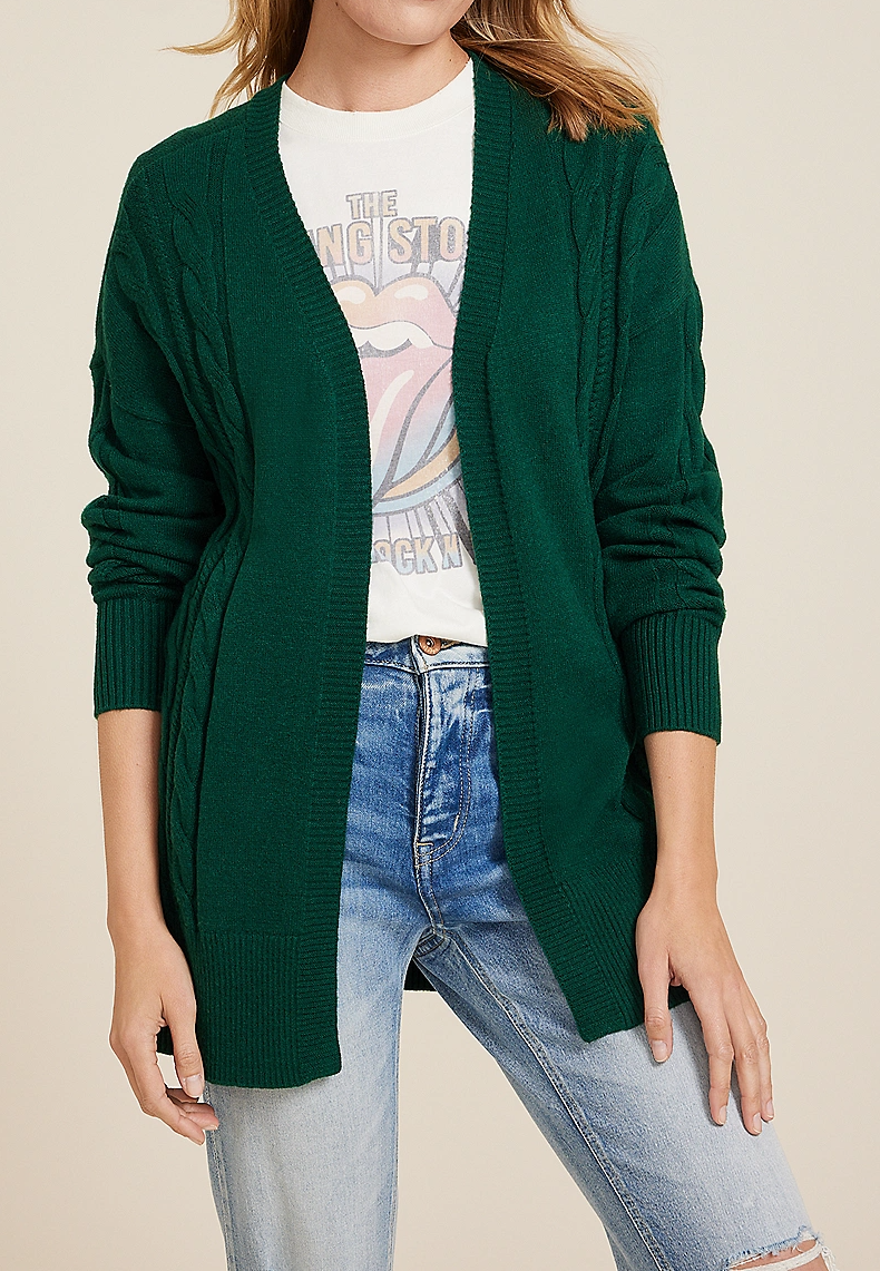 Cable Stitch Open Front Cardigan