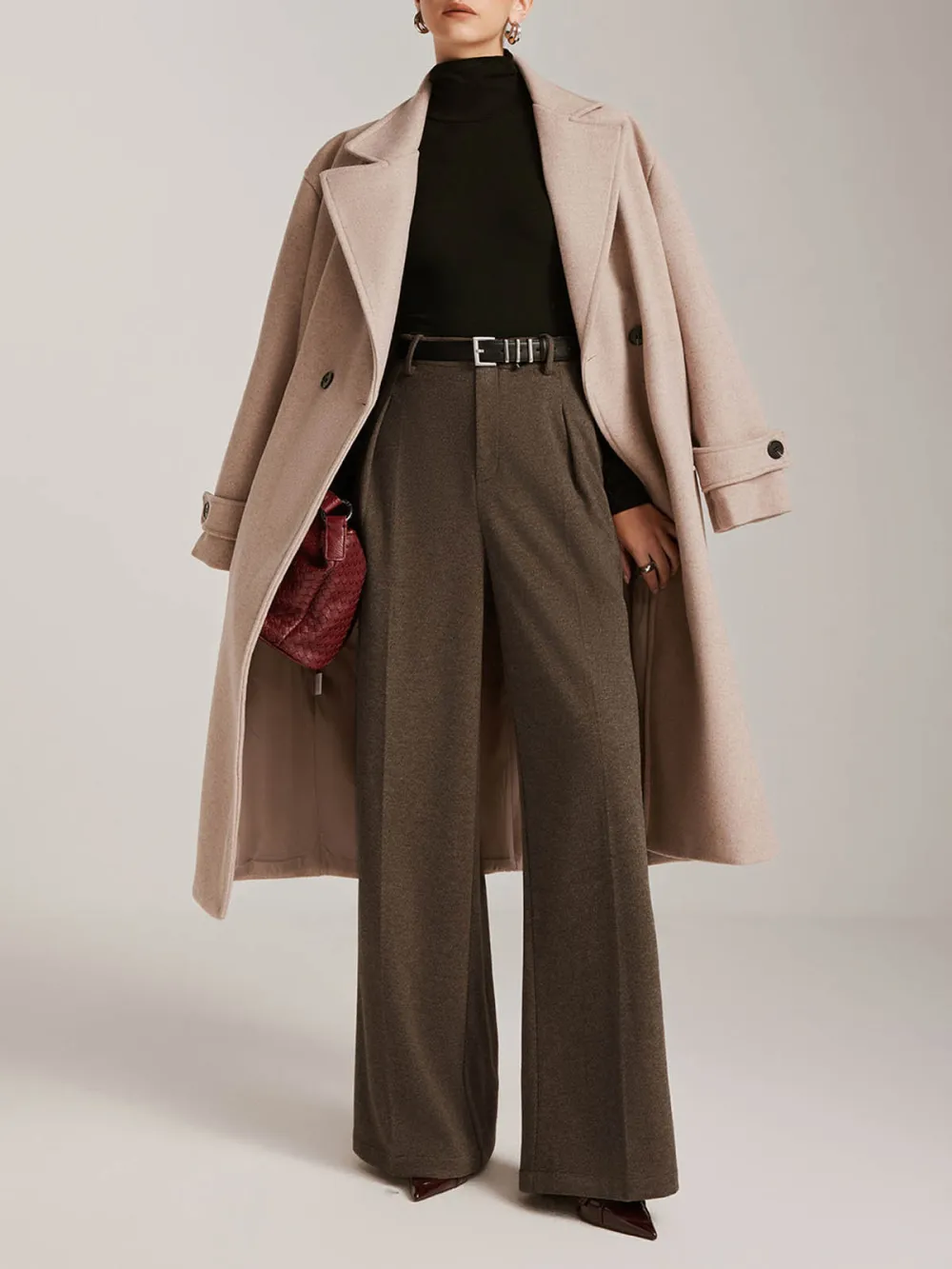 Pocketed Wide-Leg Pants Without Belt
