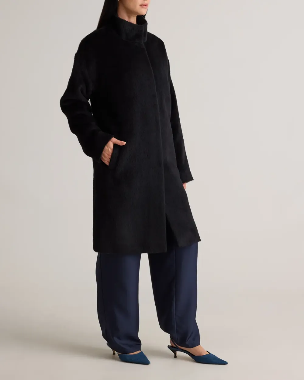 Alpaca-Wool Stand Collar Coat