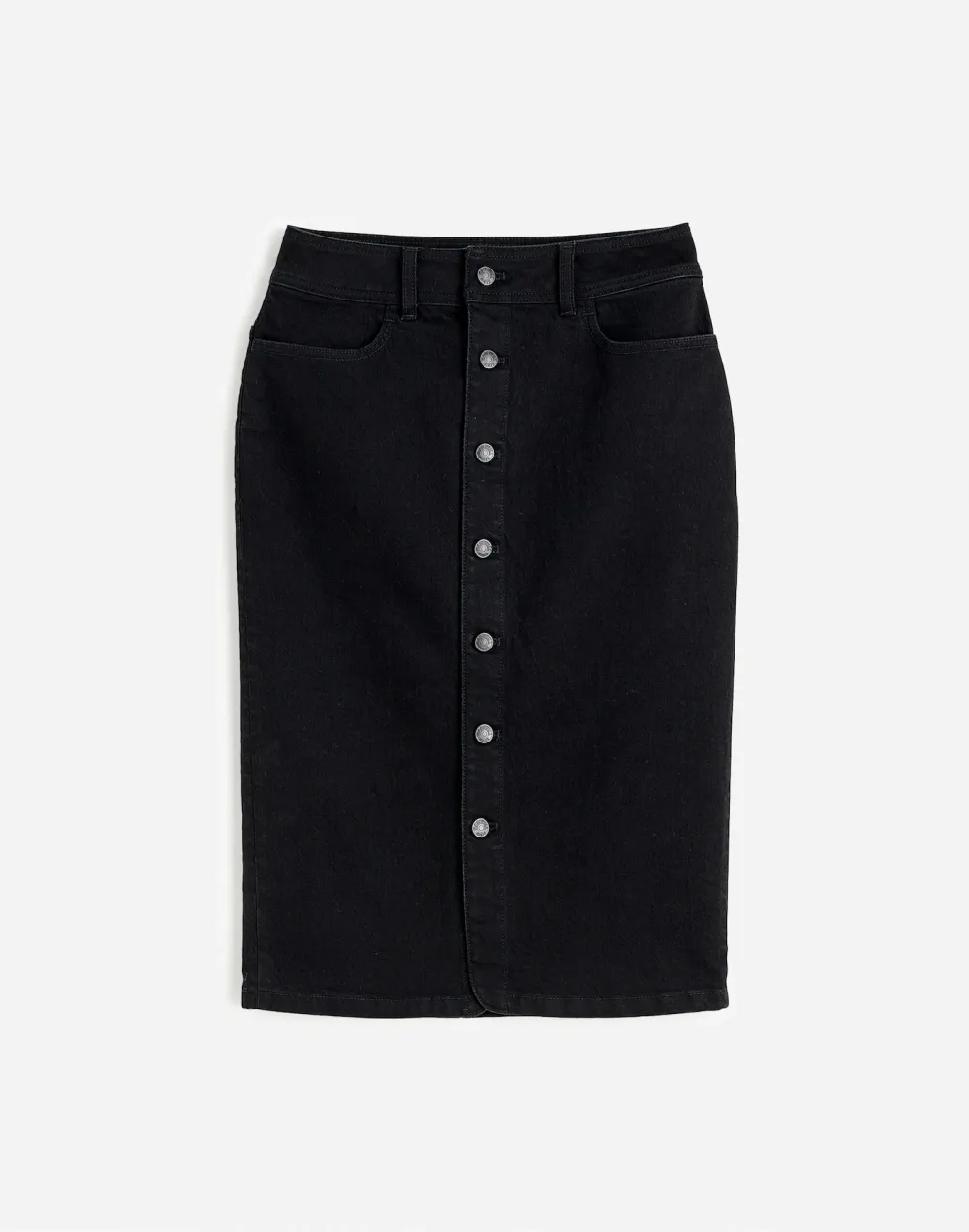 Denim Button-Front Midi Skirt