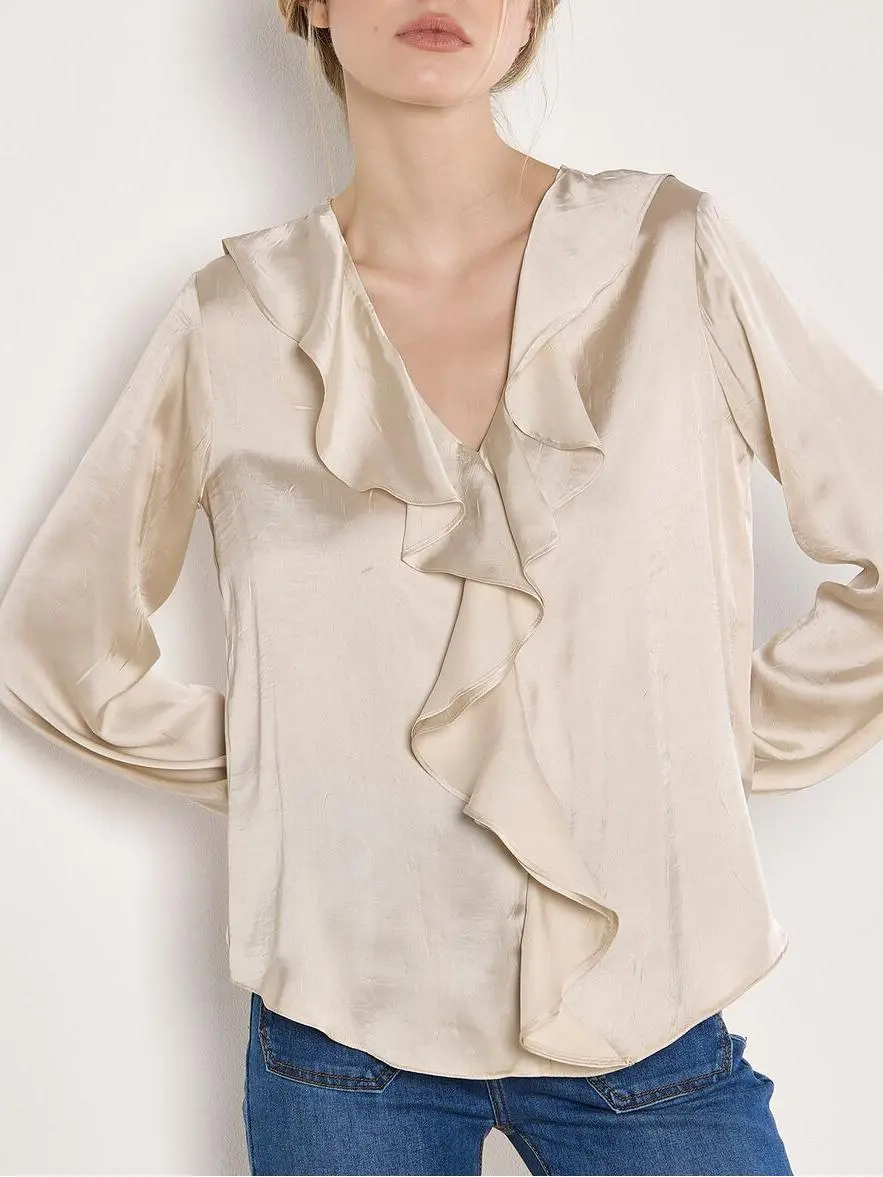 Textured Satin Ruffle Blouse